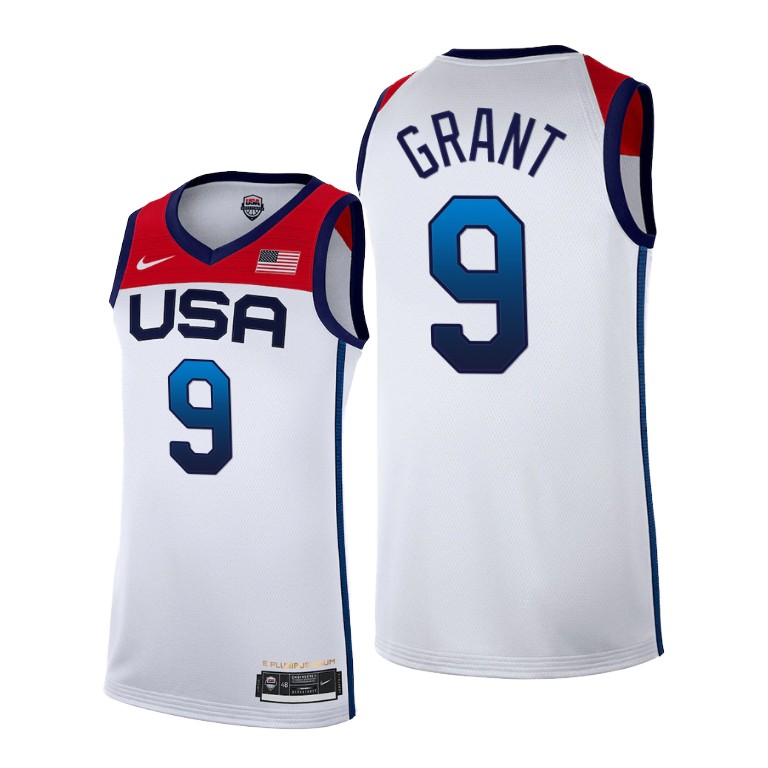 Men's USA Basketball #9 Jerami Grant 2021 White Tokyo Olympics Stitched Home Jersey
